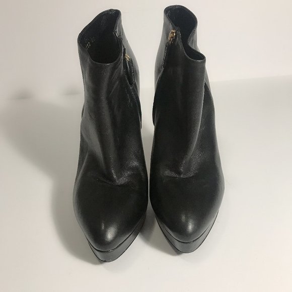 Auth GUCCI Black Leather Platform Ankle Boots , Bo - Picture 1 of 6
